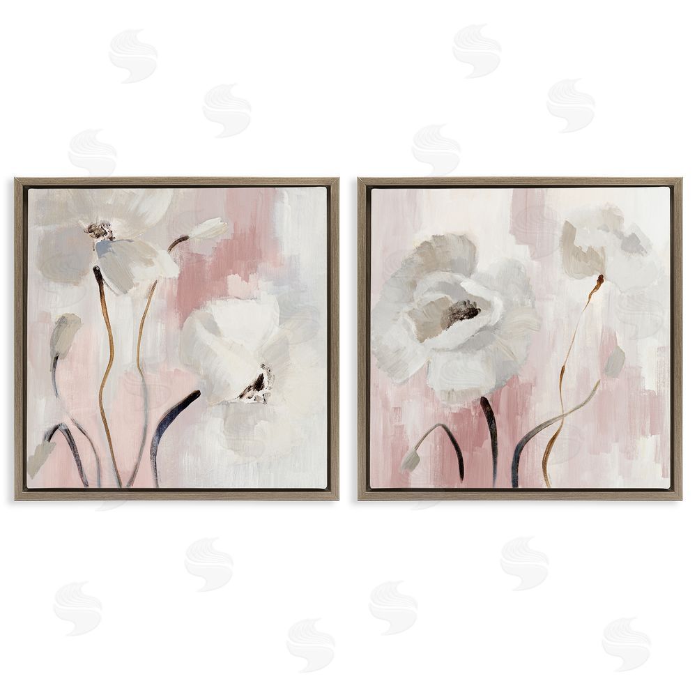 Lanie Loreth Abstract White Poppies Brown Floating Frame Canvas Wall Art Print