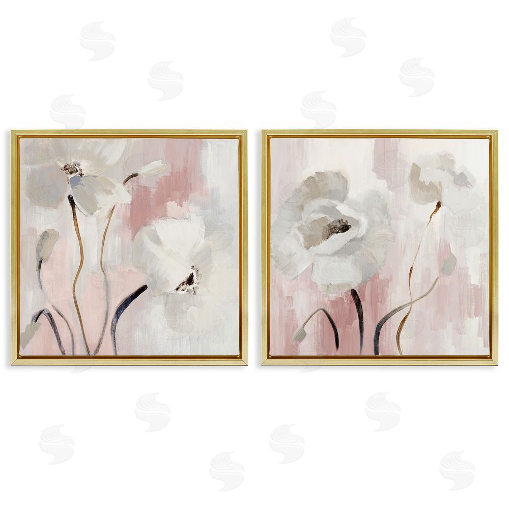Lanie Loreth Abstract White Poppies Gold Floating Frame Canvas Wall Art Print