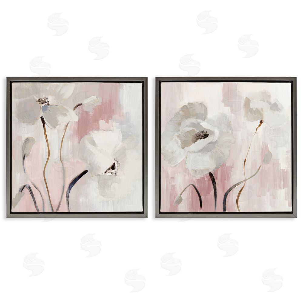 Lanie Loreth Abstract White Poppies Gray Floating Frame Canvas Wall Art Print