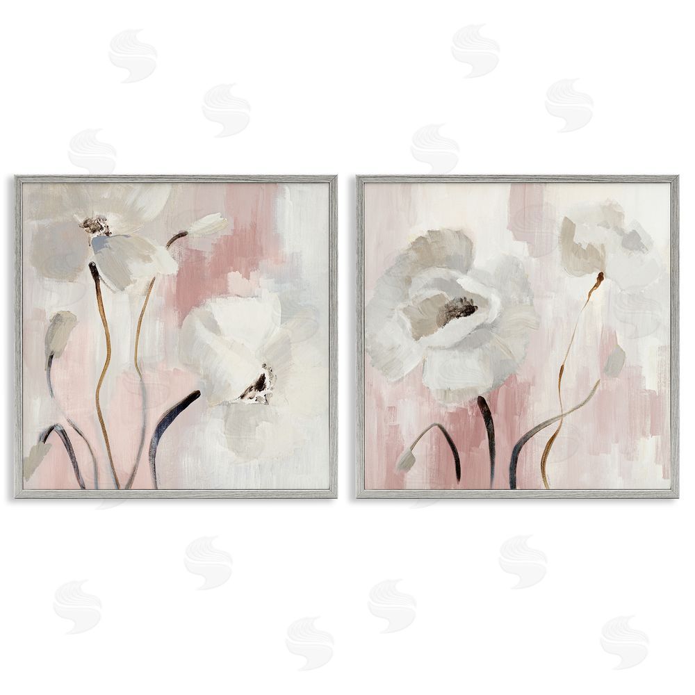 Lanie Loreth Abstract White Poppies Gray Framed Giclee Wall Art Print
