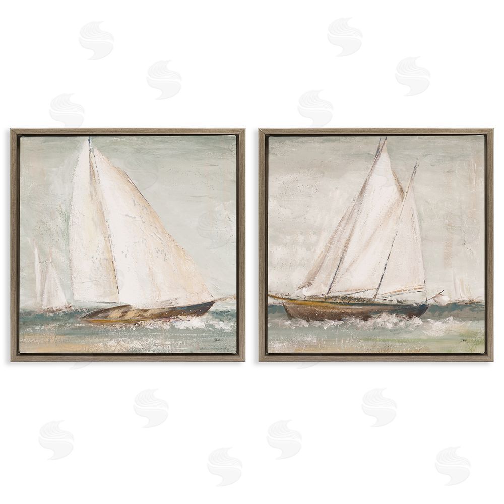 Patricia Pinto Tall Ships at Sea Brown Floating Frame Canvas Wall Art Print