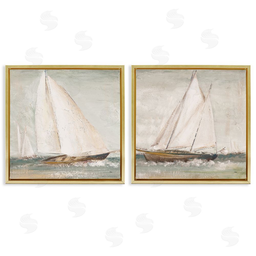 Patricia Pinto Tall Ships at Sea Gold Floating Frame Canvas Wall Art Print