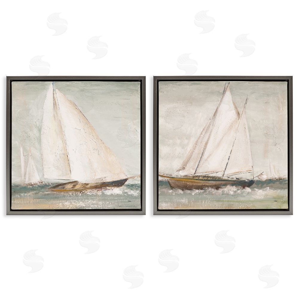 Patricia Pinto Tall Ships at Sea Gray Floating Frame Canvas Wall Art Print