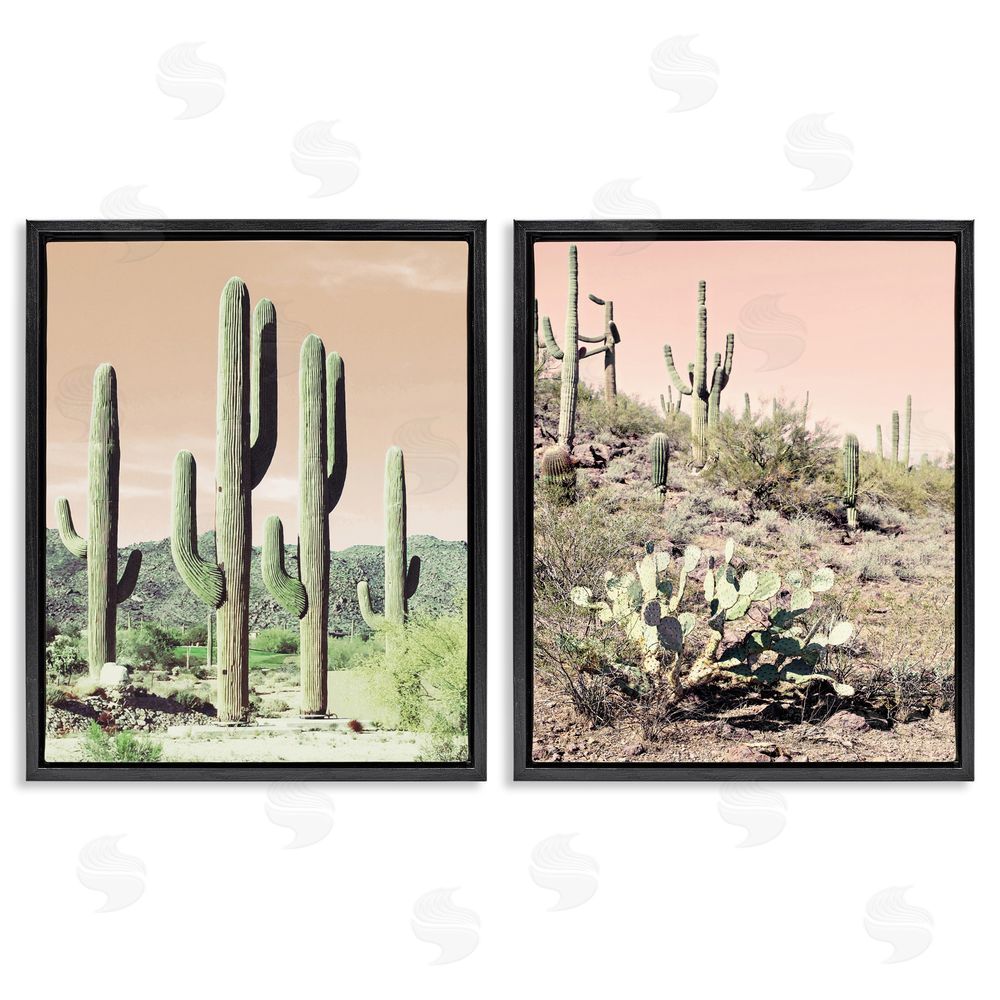 Susan Bryant Saguaro Cactus Desertscape Black Floating Frame Canvas Wall Art Print