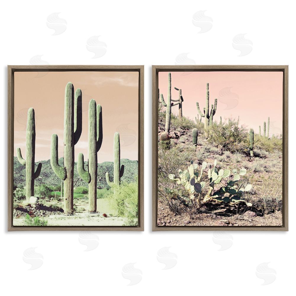 Susan Bryant Saguaro Cactus Desertscape Brown Floating Frame Canvas Wall Art Print