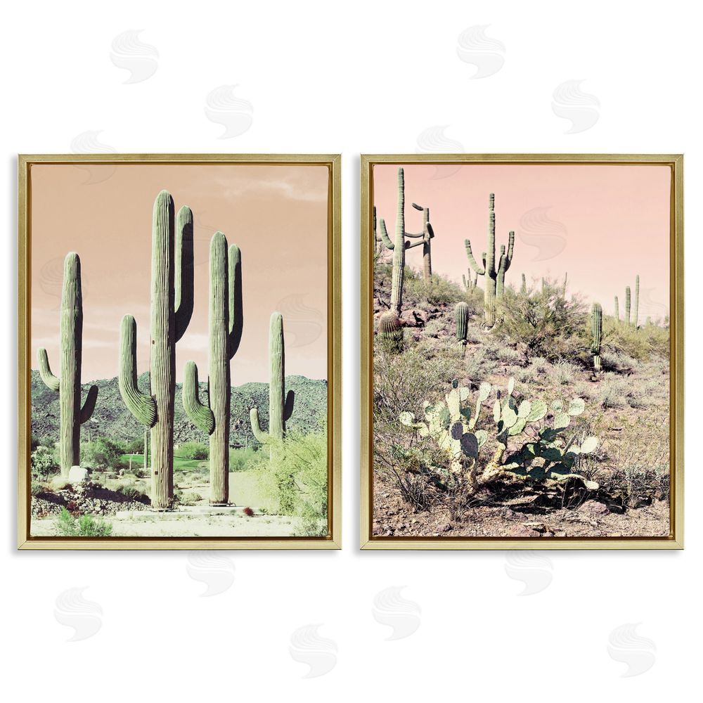 Susan Bryant Saguaro Cactus Desertscape Gold Floating Frame Canvas Wall Art Print