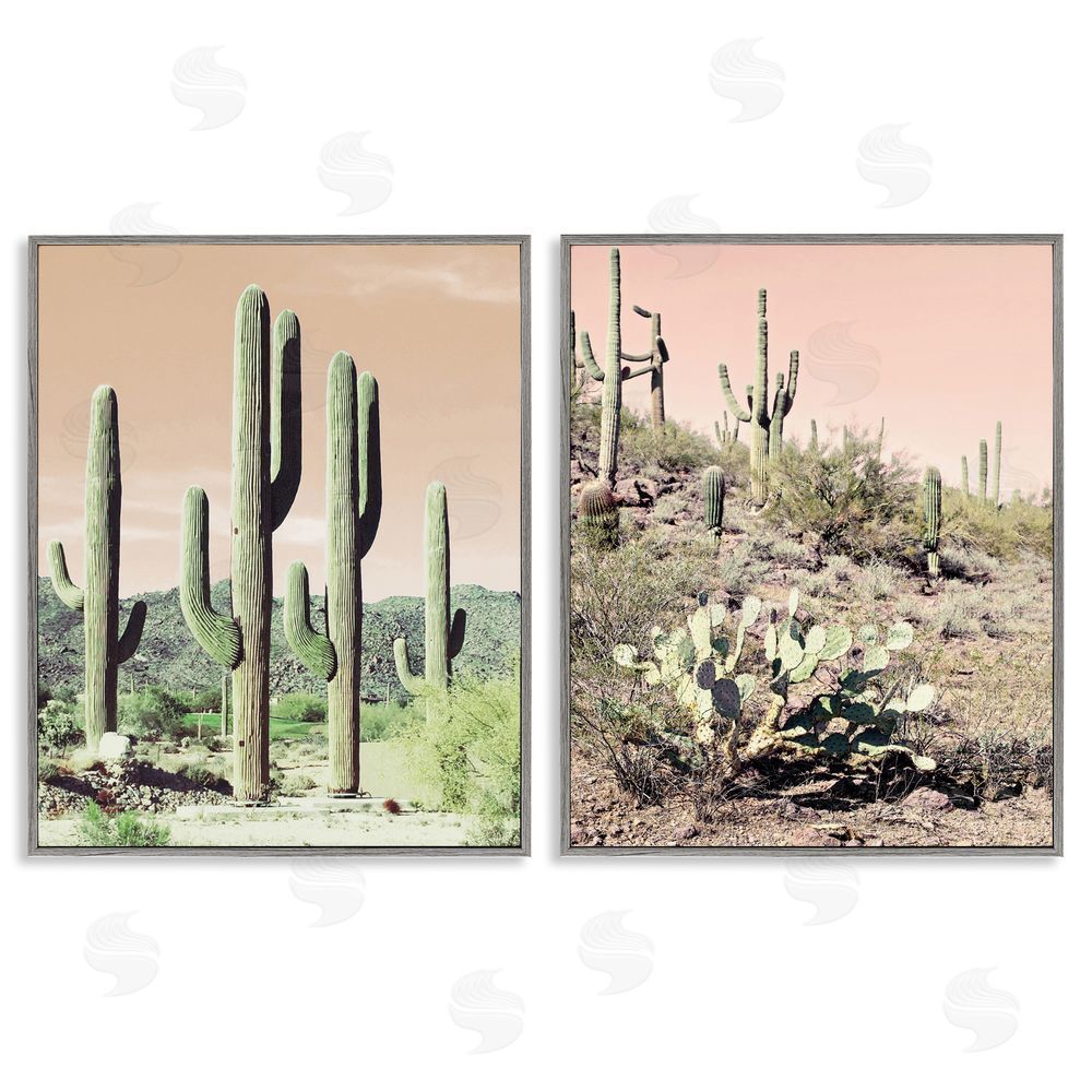 Susan Bryant Saguaro Cactus Desertscape Gray Framed Giclee Wall Art Print