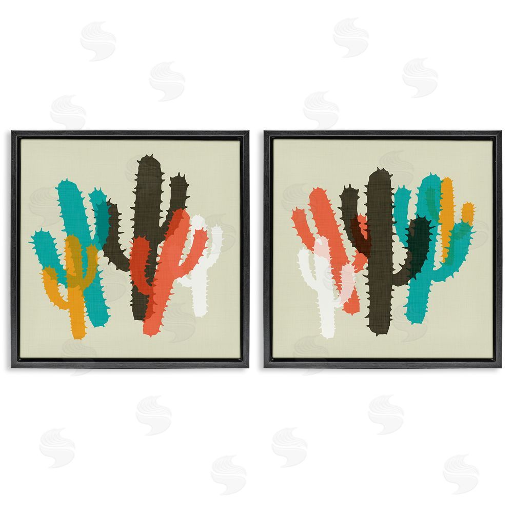 SD Graphics Studio Vibrant Overlapping Cactus   Black Floating Frame Canvas Wall Art Print