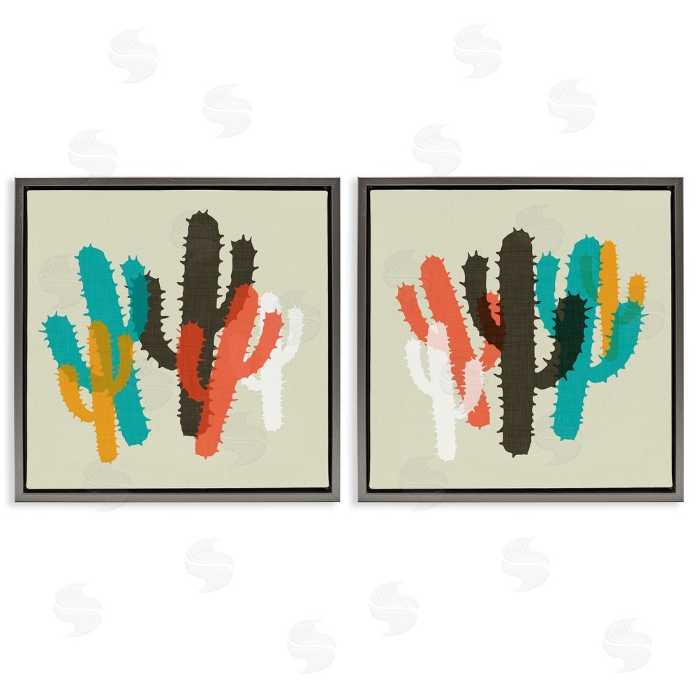 SD Graphics Studio Vibrant Overlapping Cactus   Gray Floating Frame Canvas Wall Art Print