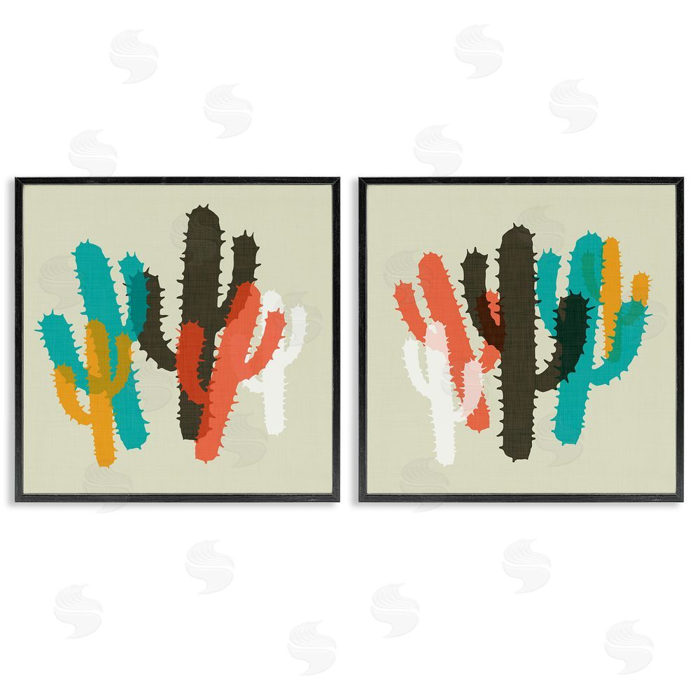 SD Graphics Studio Vibrant Overlapping Cactus   Black Framed Giclee Wall Art Print