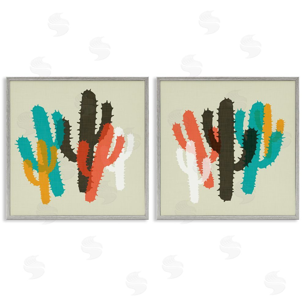 SD Graphics Studio Vibrant Overlapping Cactus   Gray Framed Giclee Wall Art Print