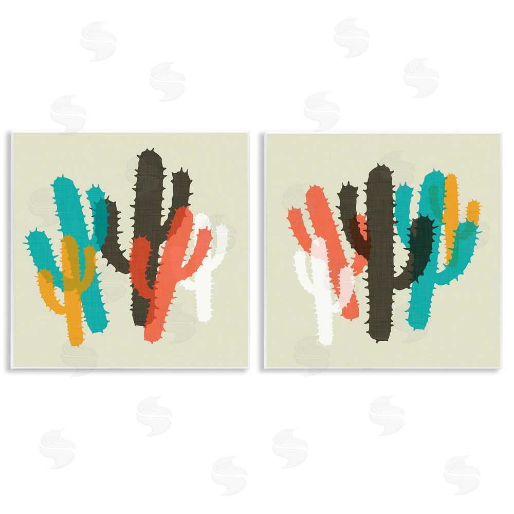 SD Graphics Studio Vibrant Overlapping Cactus   Wooden Wall Plaque Art Print