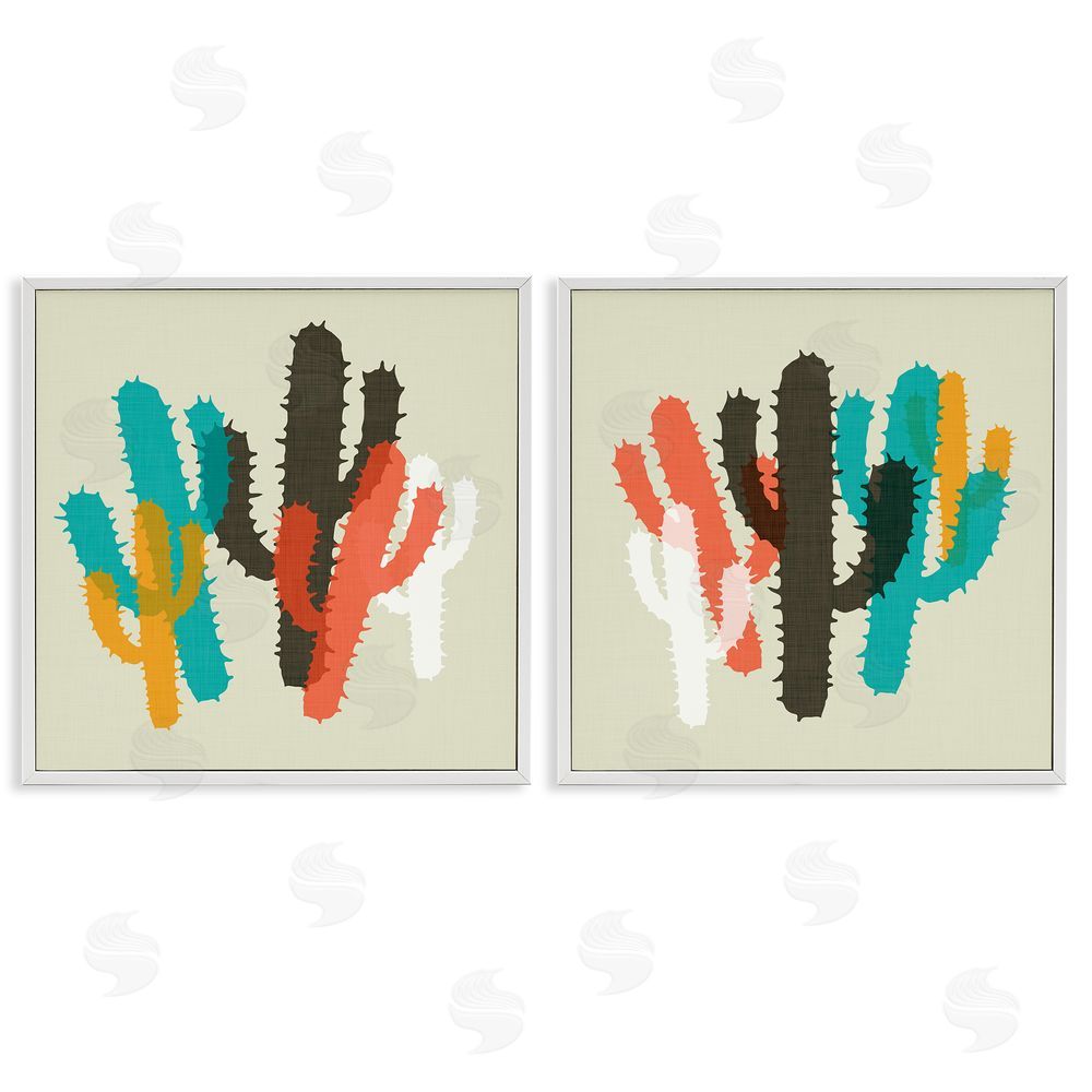 SD Graphics Studio Vibrant Overlapping Cactus   White Framed Giclee Wall Art Print