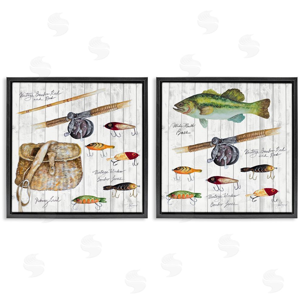Patricia Pinto Vintage Fishing Gear Black Floating Frame Canvas Wall Art Print