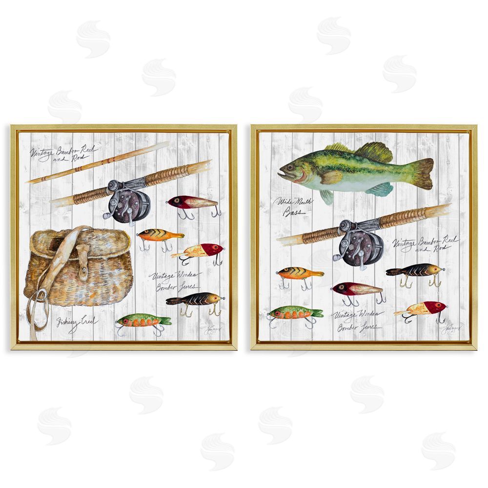 Patricia Pinto Vintage Fishing Gear Gold Floating Frame Canvas Wall Art Print