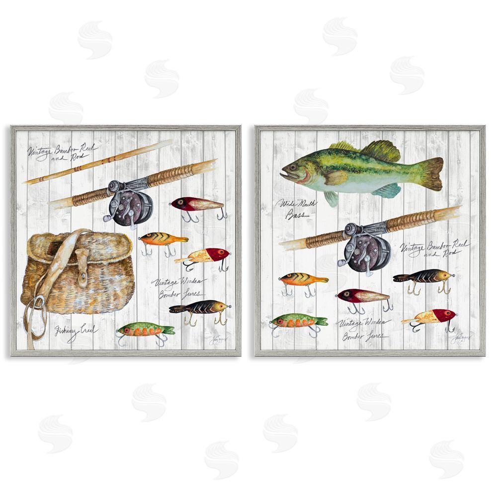 Patricia Pinto Vintage Fishing Gear Gray Framed Giclee Wall Art Print