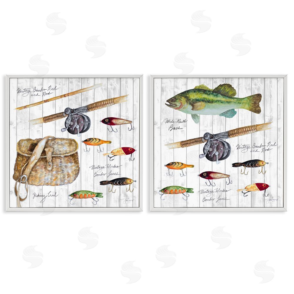 Patricia Pinto Vintage Fishing Gear White Framed Giclee Wall Art Print