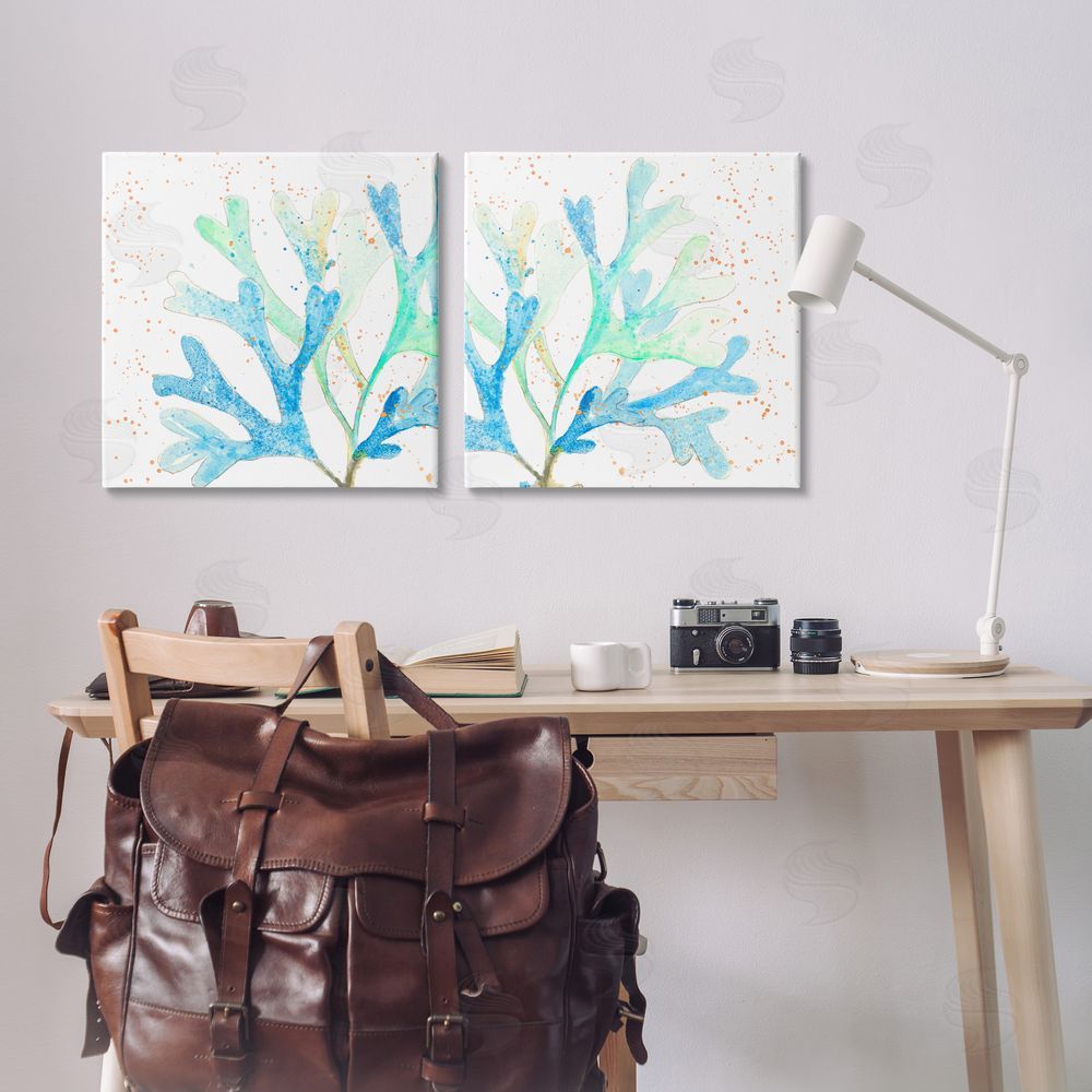 Patricia Pinto Speckled Blue Green Coral  Canvas Wall Art Print in Room