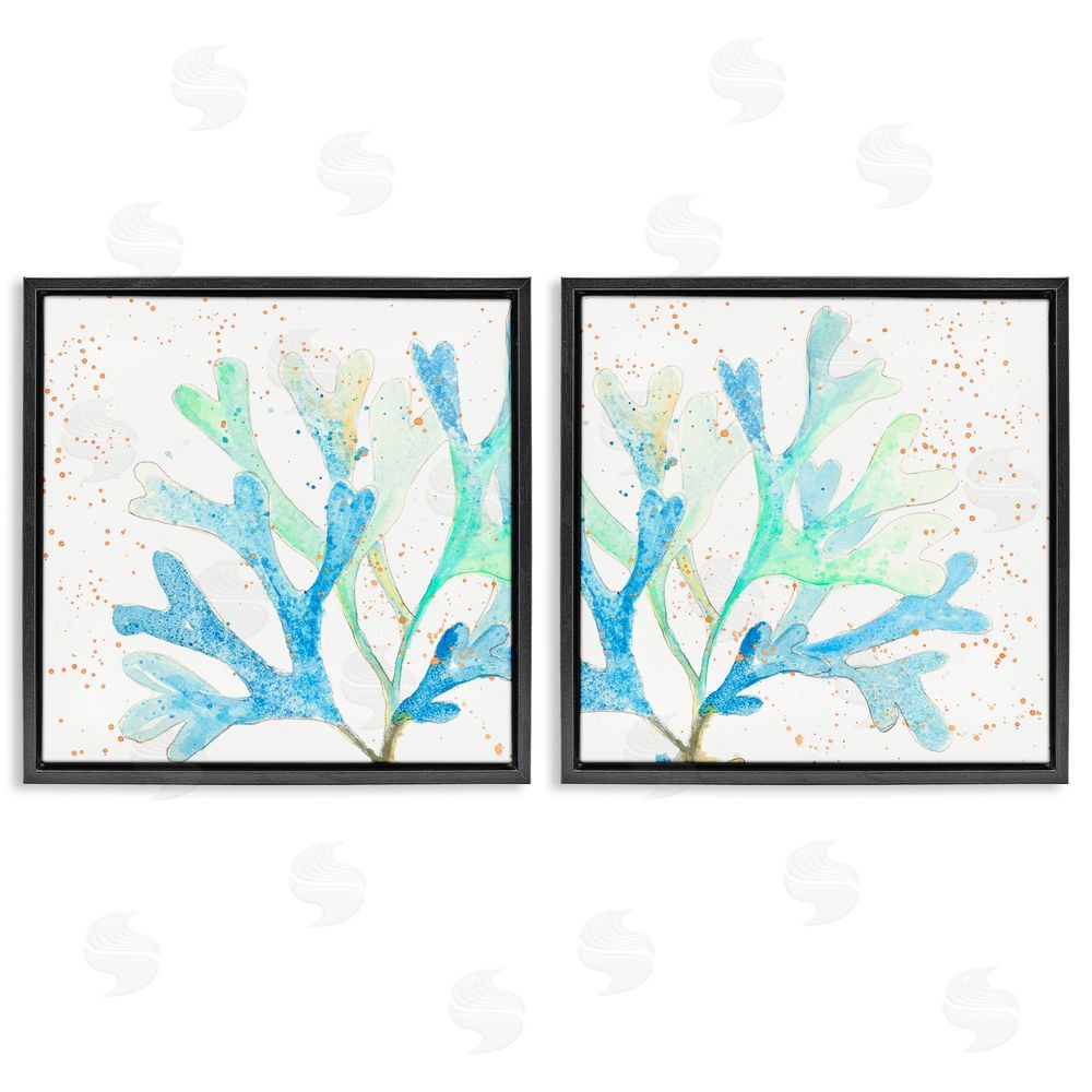 Patricia Pinto Speckled Blue Green Coral  Black Floating Frame Canvas Wall Art Print