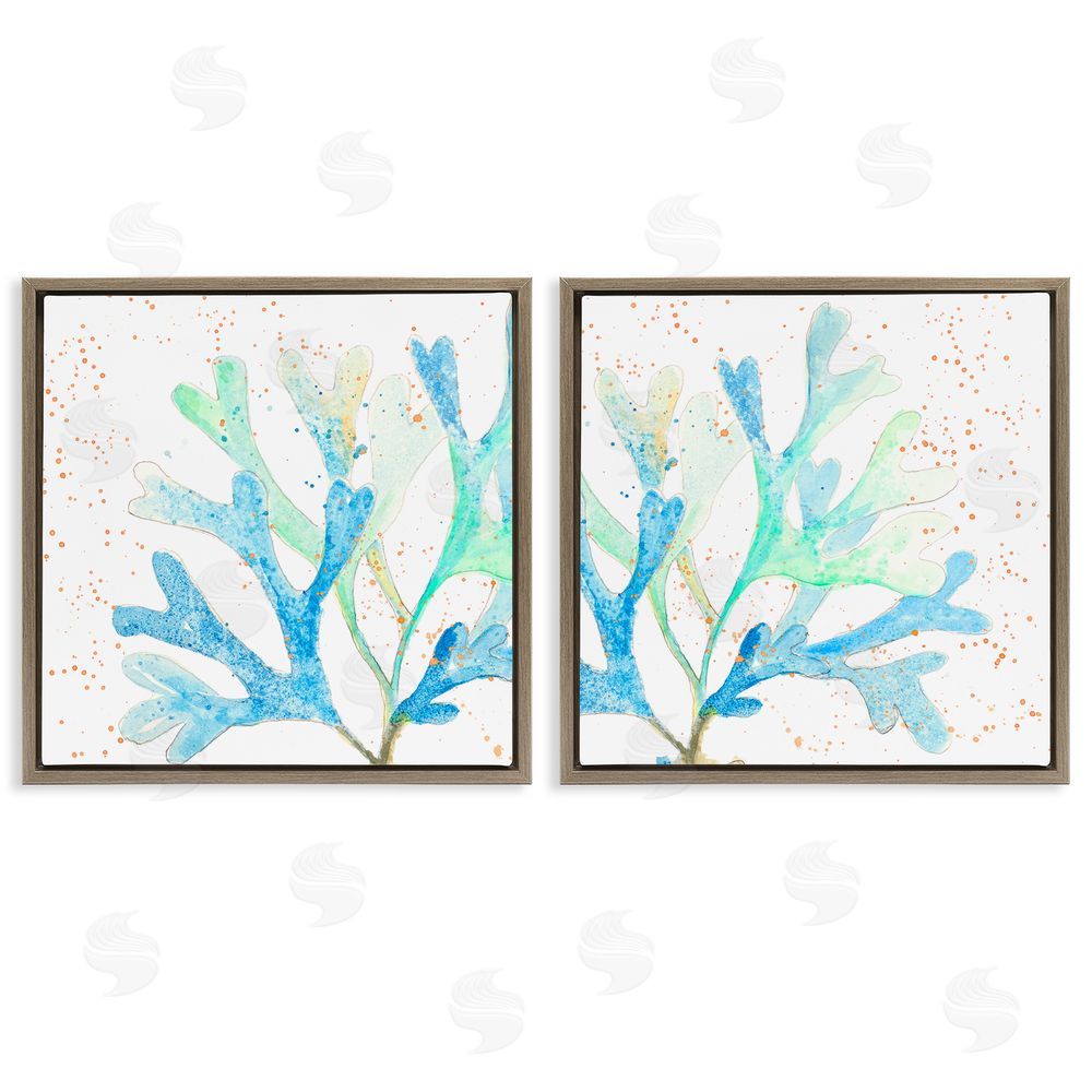 Patricia Pinto Speckled Blue Green Coral  Brown Floating Frame Canvas Wall Art Print