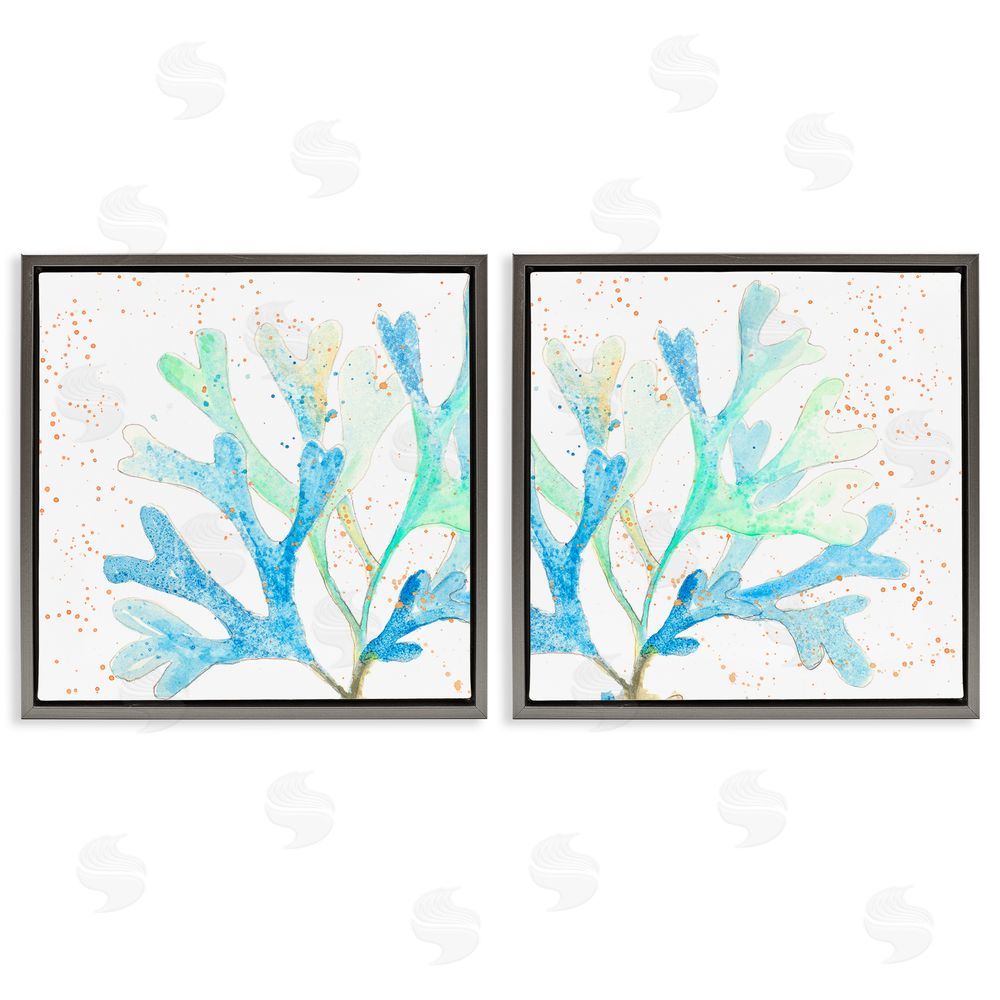 Patricia Pinto Speckled Blue Green Coral  Gray Floating Frame Canvas Wall Art Print