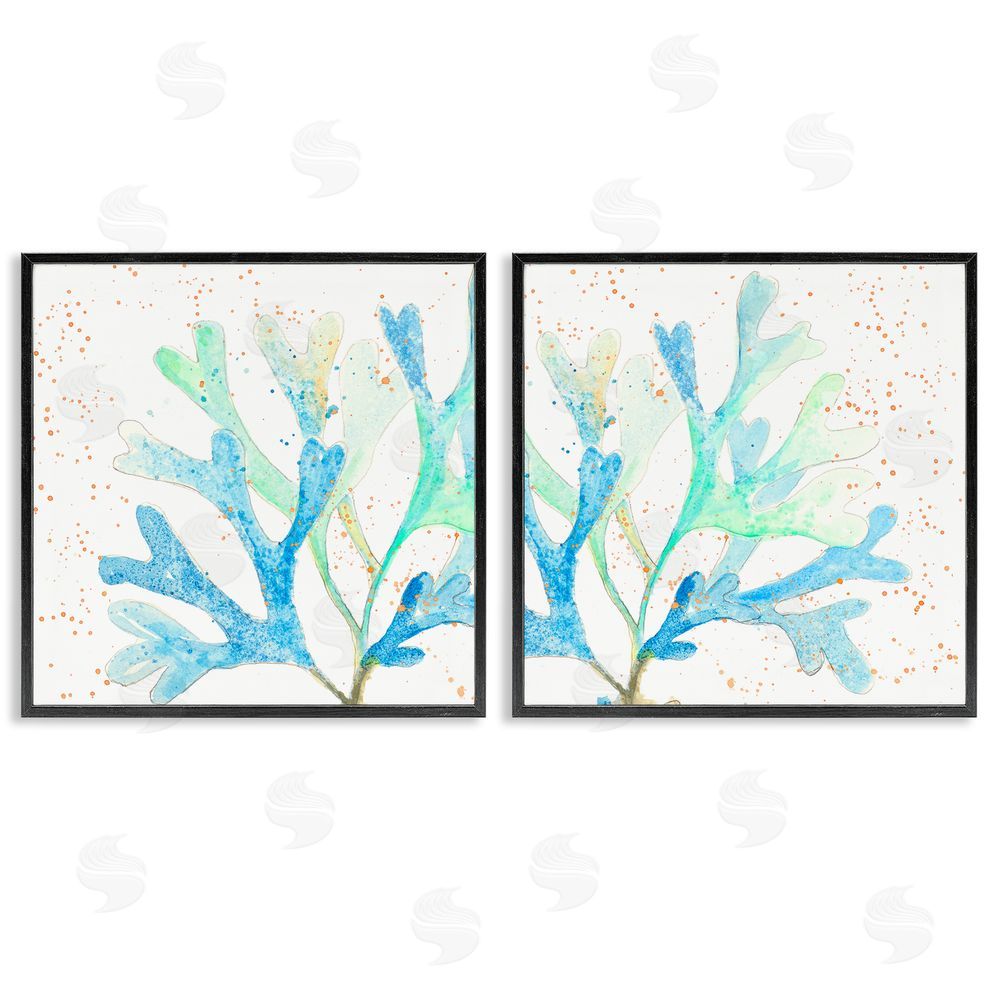 Patricia Pinto Speckled Blue Green Coral  Black Framed Giclee Wall Art Print