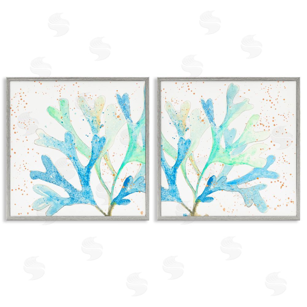 Patricia Pinto Speckled Blue Green Coral  Gray Framed Giclee Wall Art Print