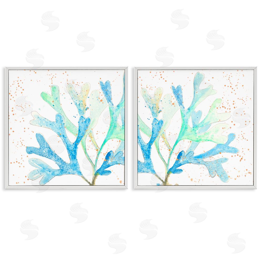 Patricia Pinto Speckled Blue Green Coral  White Framed Giclee Wall Art Print
