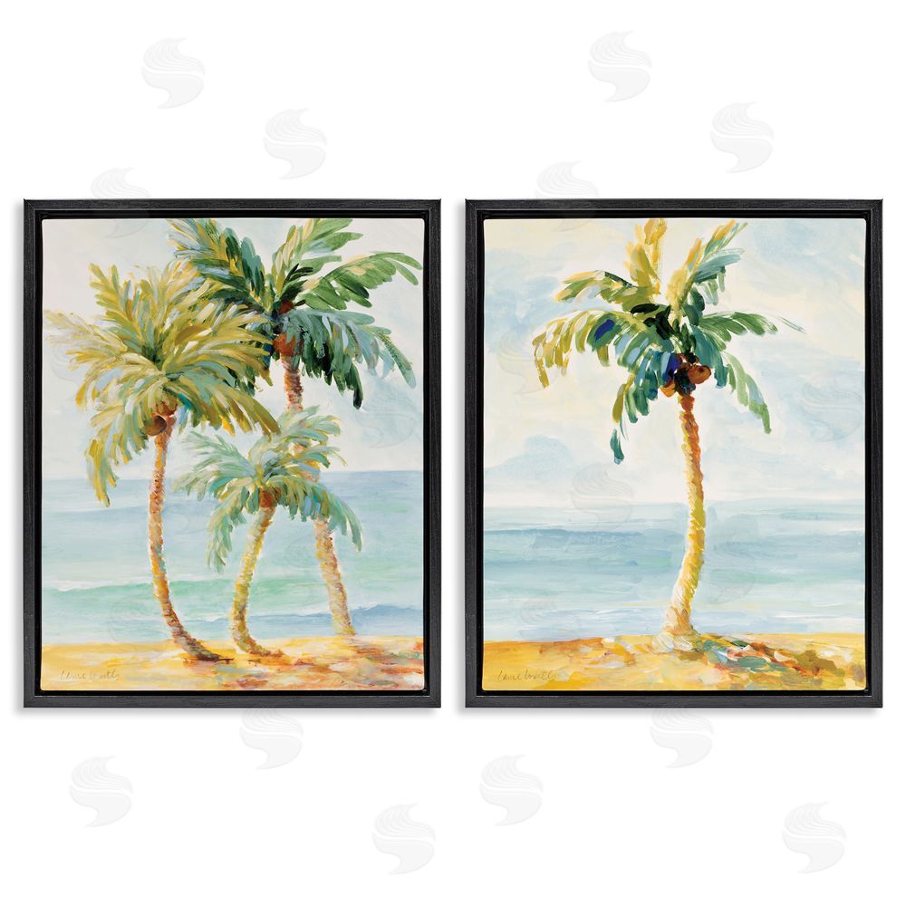 Lanie Loreth Tropical Palms Calm Ocean Black Floating Frame Canvas Wall Art Print
