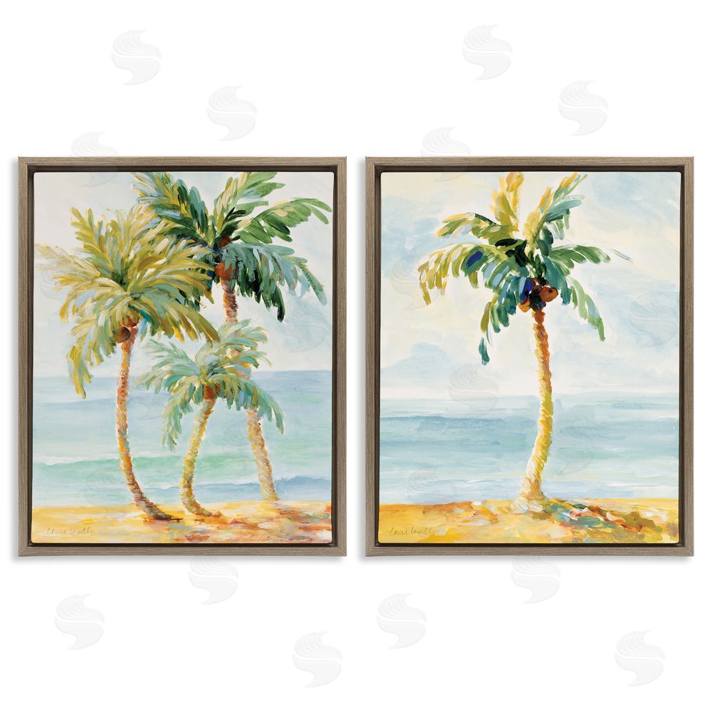 Lanie Loreth Tropical Palms Calm Ocean Brown Floating Frame Canvas Wall Art Print