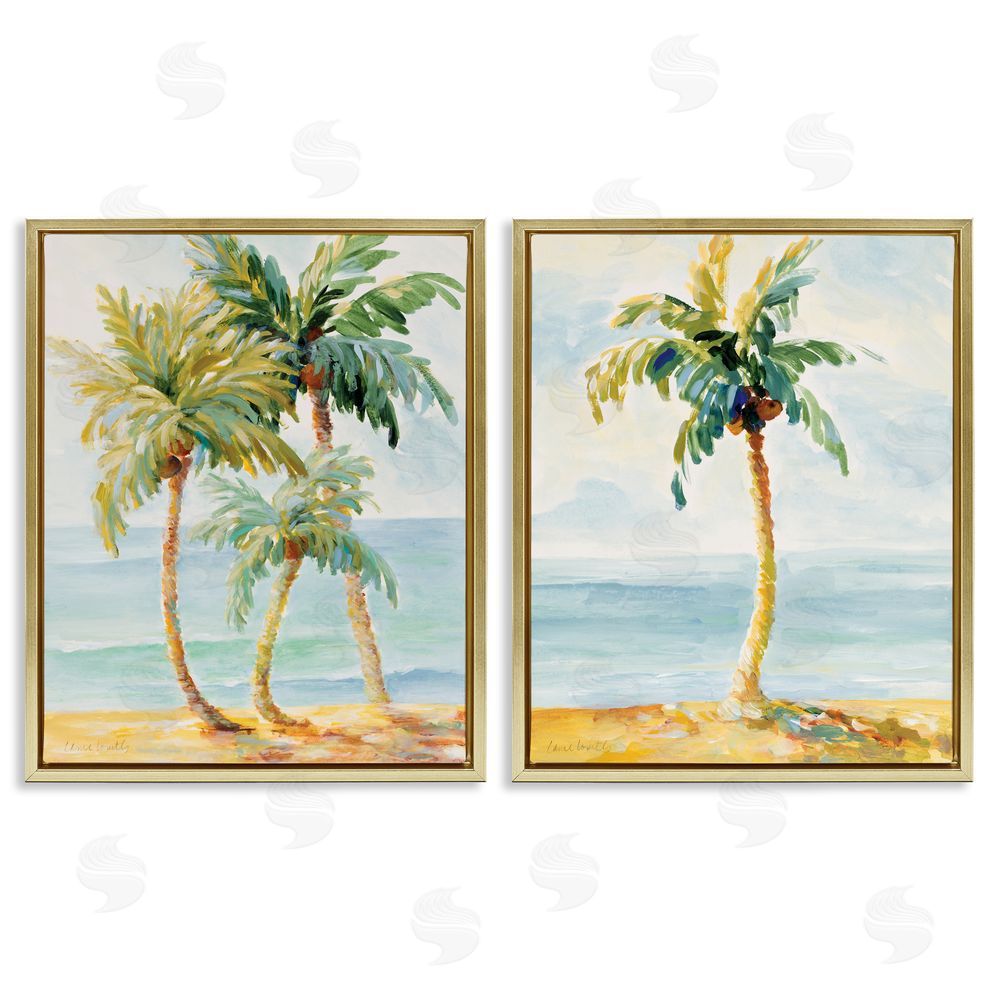Lanie Loreth Tropical Palms Calm Ocean Gold Floating Frame Canvas Wall Art Print