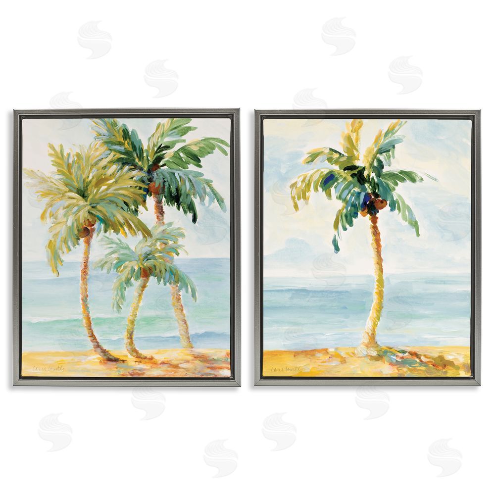 Lanie Loreth Tropical Palms Calm Ocean Gray Floating Frame Canvas Wall Art Print