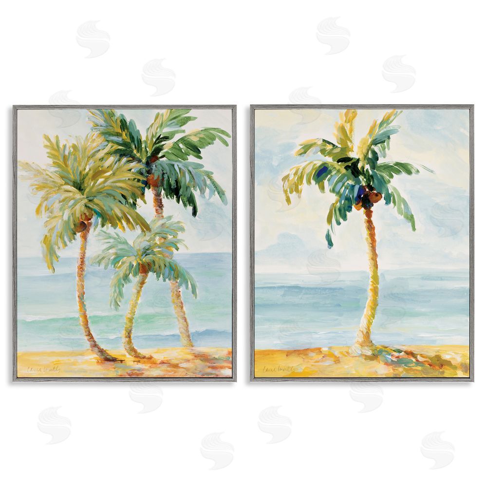 Lanie Loreth Tropical Palms Calm Ocean Gray Framed Giclee Wall Art Print