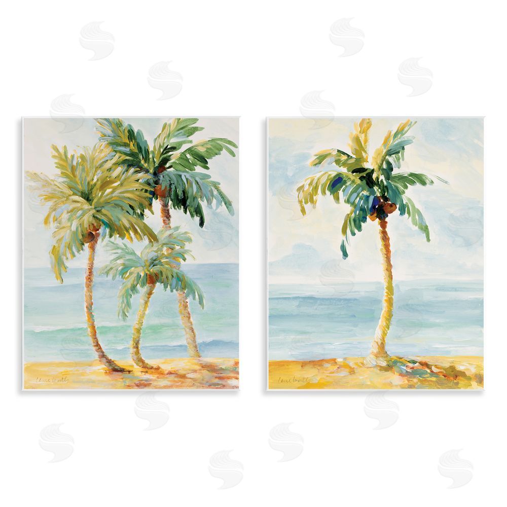 Lanie Loreth Tropical Palms Calm Ocean Wooden Wall Plaque Art Print