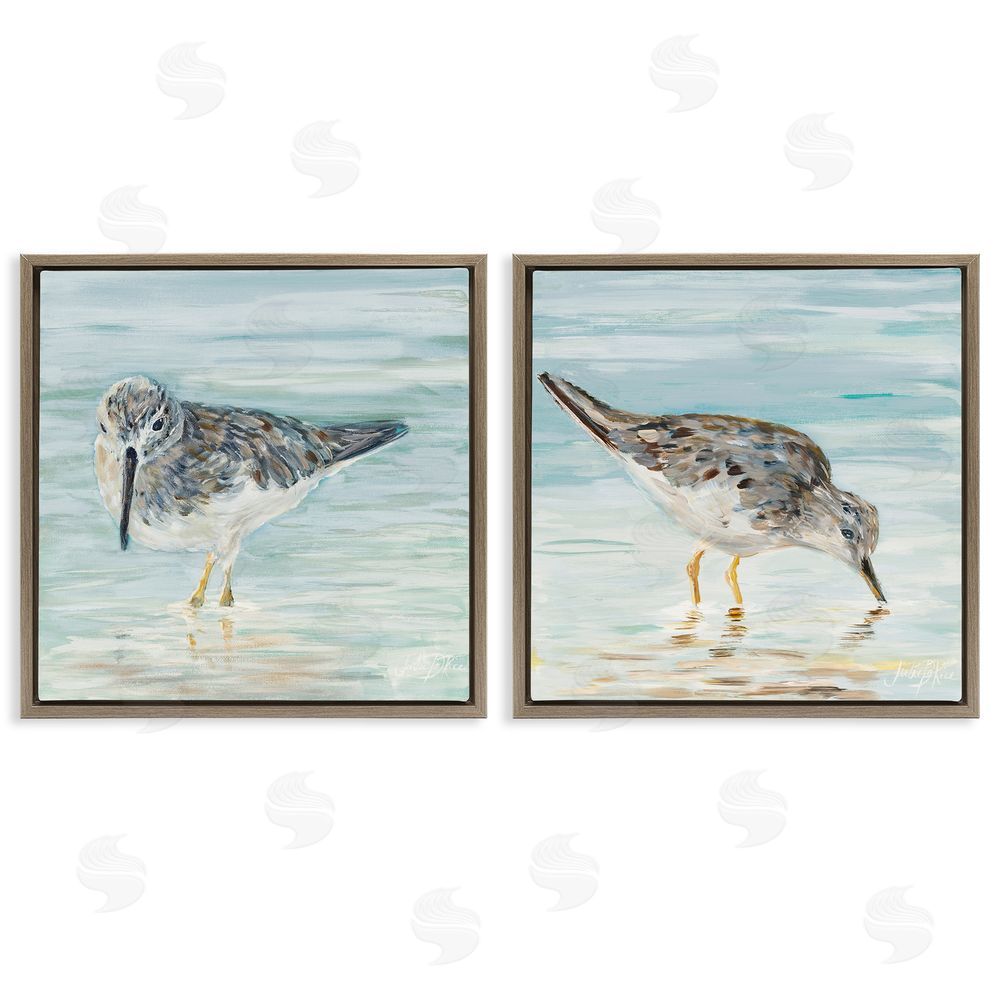 Julie DeRice Piping Plover Shoreline Birds Brown Floating Frame Canvas Wall Art Print