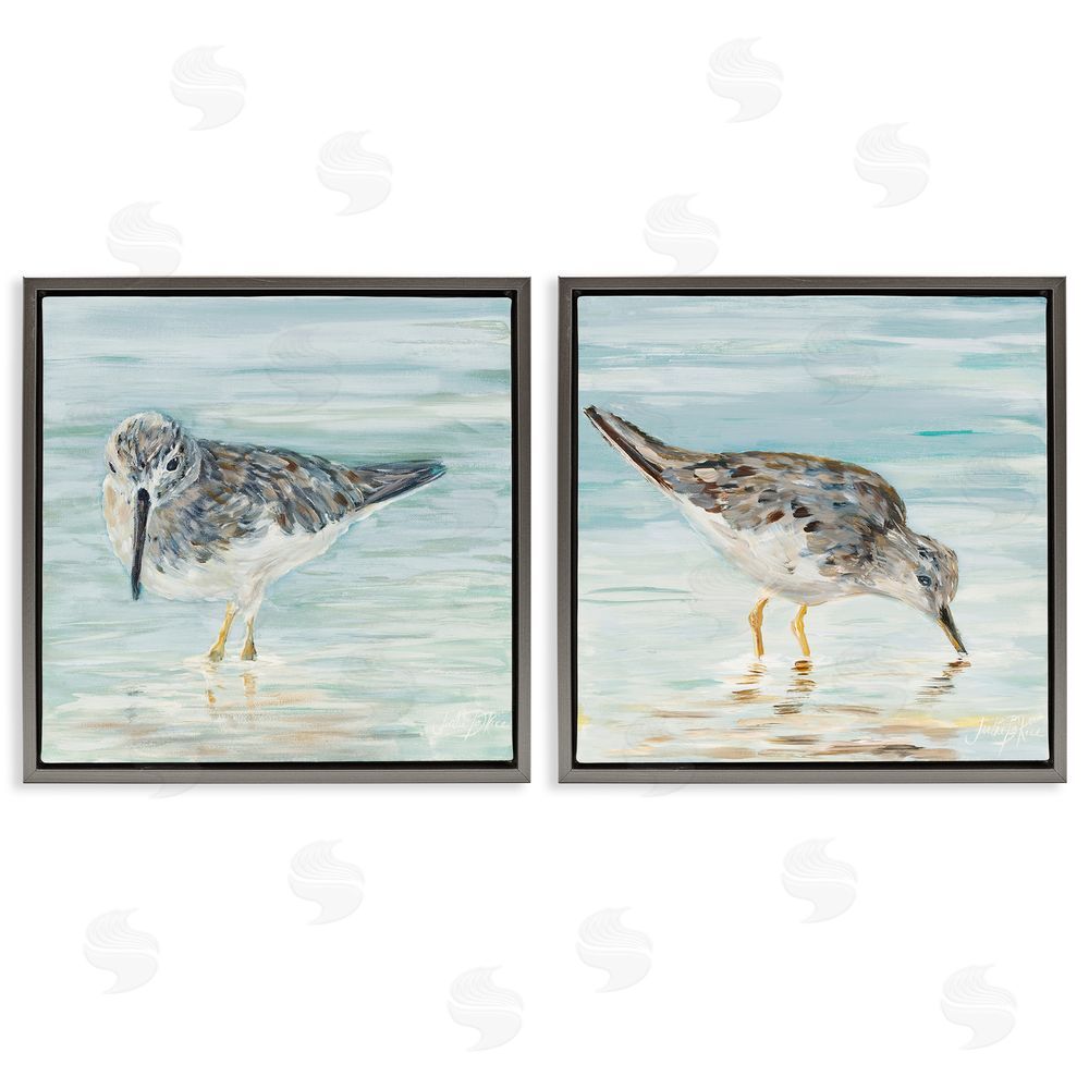 Julie DeRice Piping Plover Shoreline Birds Gray Floating Frame Canvas Wall Art Print