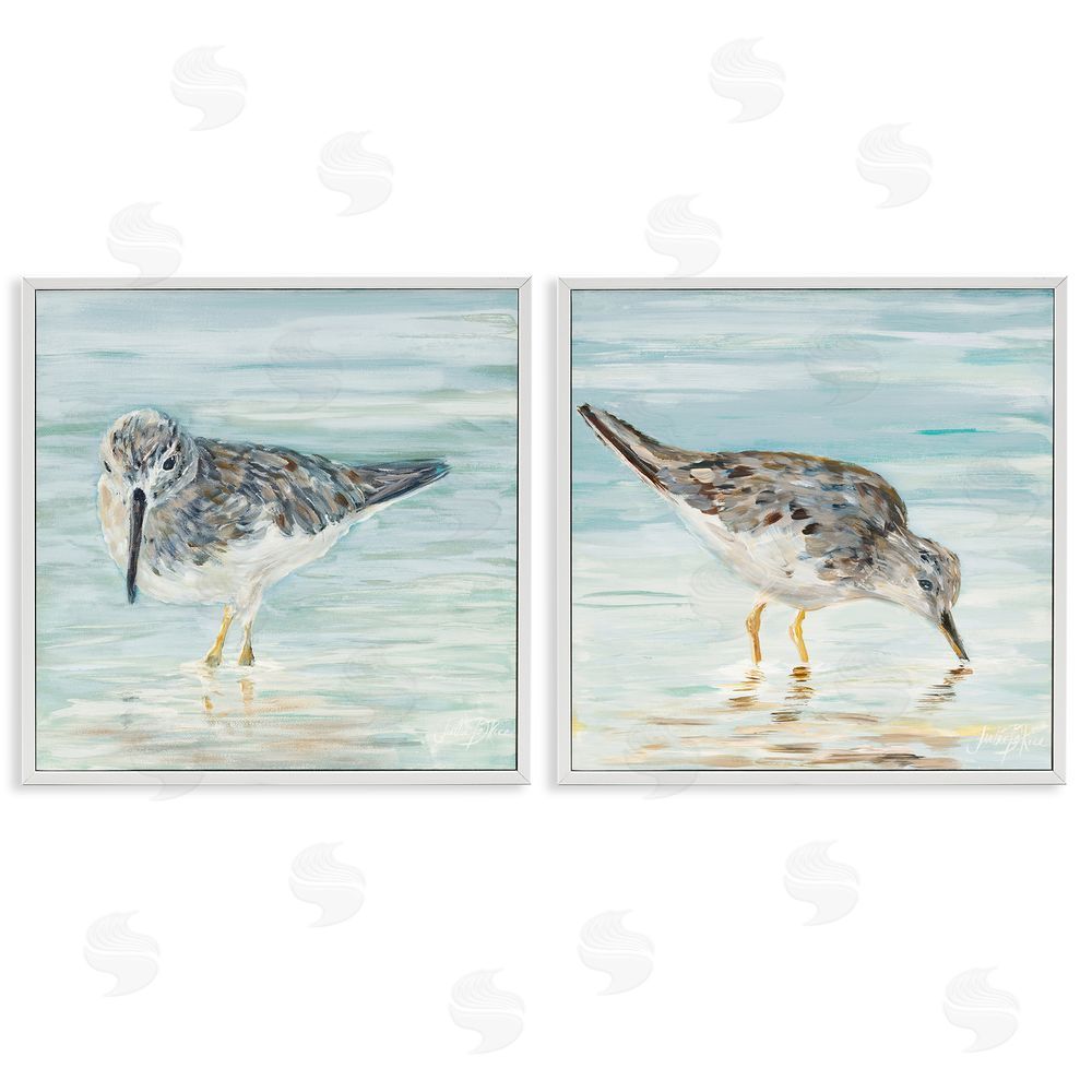 Julie DeRice Piping Plover Shoreline Birds White Framed Giclee Wall Art Print