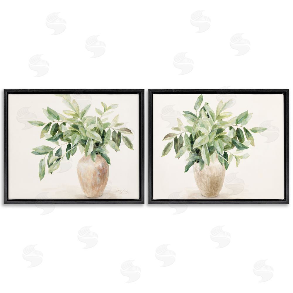 Lanie Loreth Vase of Hardy Green Foliage Black Floating Frame Canvas Wall Art Print