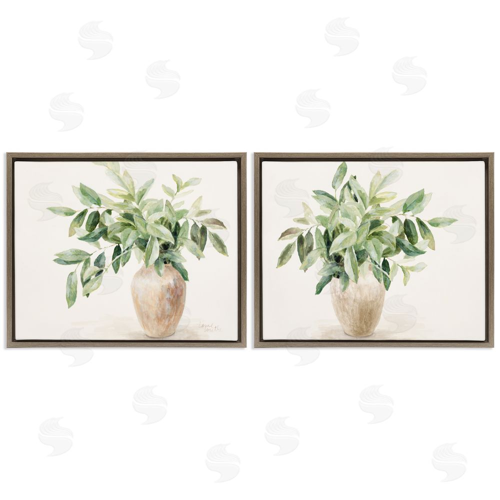 Lanie Loreth Vase of Hardy Green Foliage Brown Floating Frame Canvas Wall Art Print