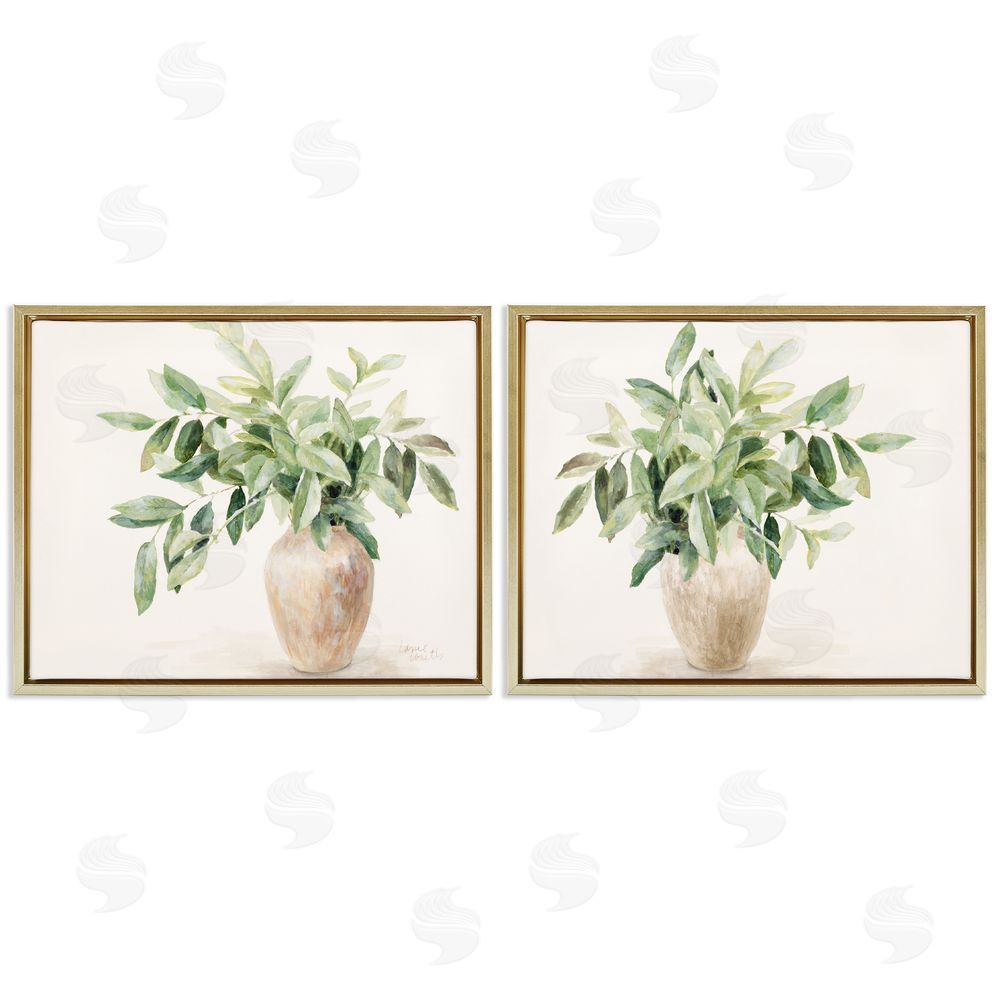 Lanie Loreth Vase of Hardy Green Foliage Gold Floating Frame Canvas Wall Art Print