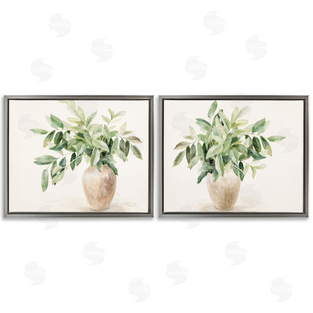 Lanie Loreth Vase of Hardy Green Foliage Gray Floating Frame Canvas Wall Art Print