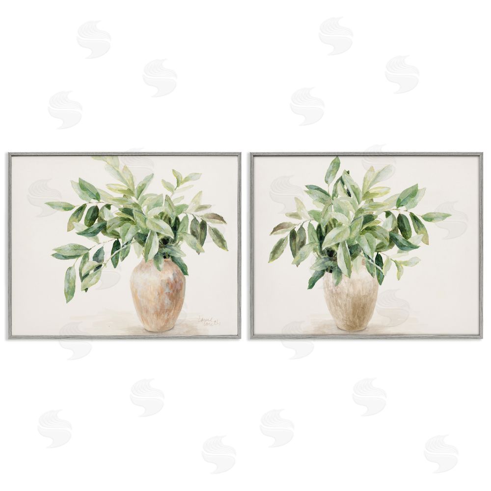 Lanie Loreth Vase of Hardy Green Foliage Gray Framed Giclee Wall Art Print