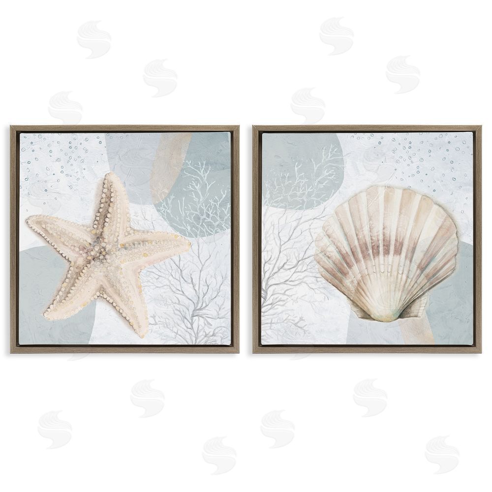 Patricia Pinto Scallop Starfish Sealife Brown Floating Frame Canvas Wall Art Print