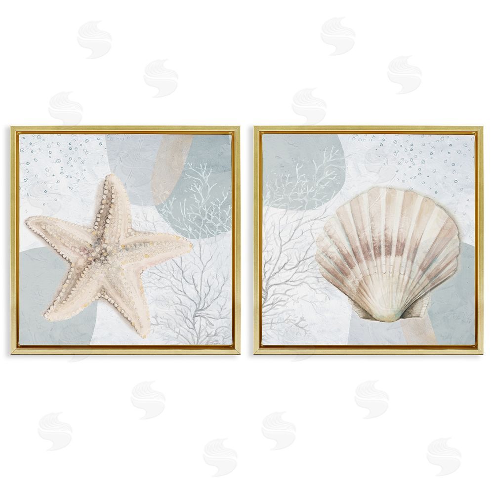 Patricia Pinto Scallop Starfish Sealife Gold Floating Frame Canvas Wall Art Print