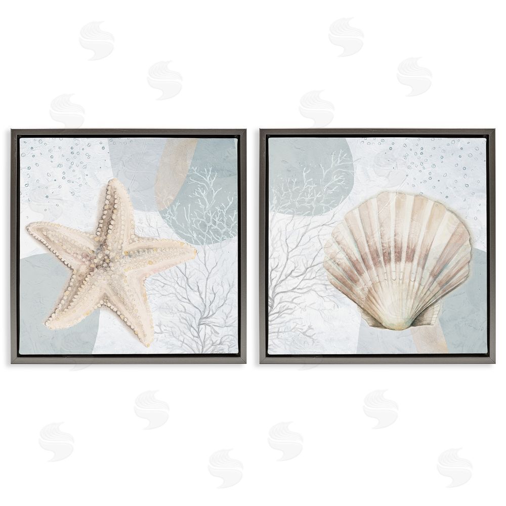 Patricia Pinto Scallop Starfish Sealife Gray Floating Frame Canvas Wall Art Print