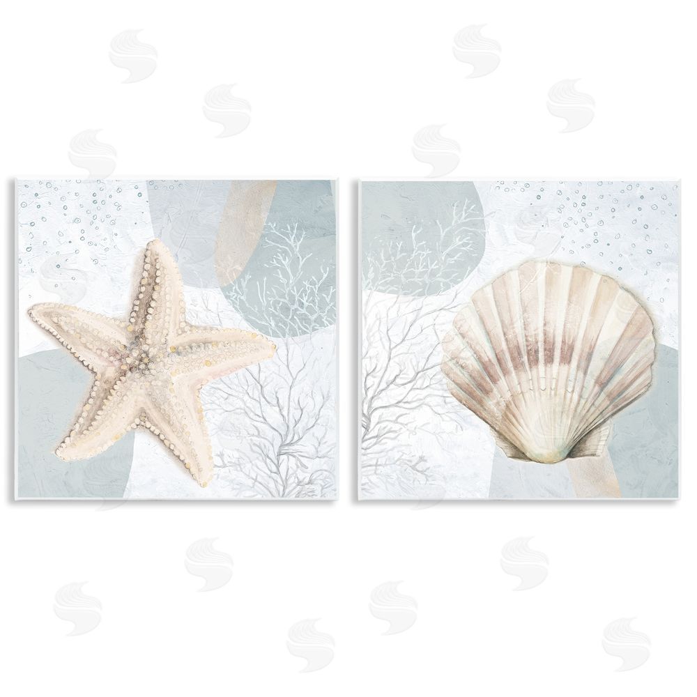 Patricia Pinto Scallop Starfish Sealife Wooden Wall Plaque Art Print