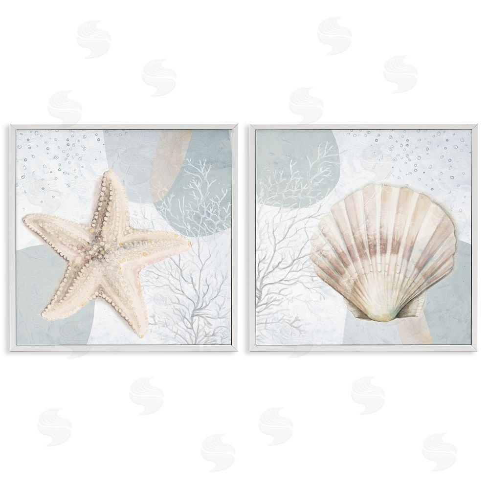 Patricia Pinto Scallop Starfish Sealife White Framed Giclee Wall Art Print