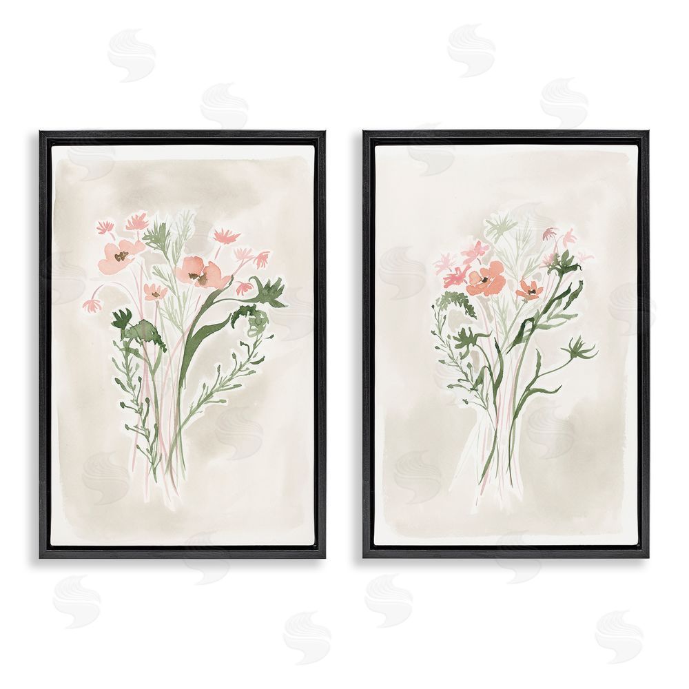 Elizabeth Medley Simple Watercolor Flowers Black Floating Frame Canvas Wall Art Print