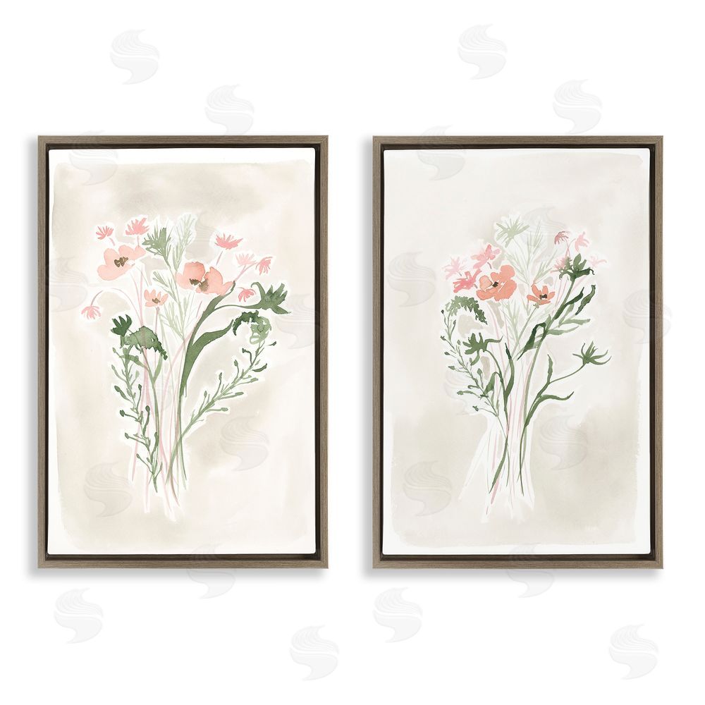 Elizabeth Medley Simple Watercolor Flowers Brown Floating Frame Canvas Wall Art Print