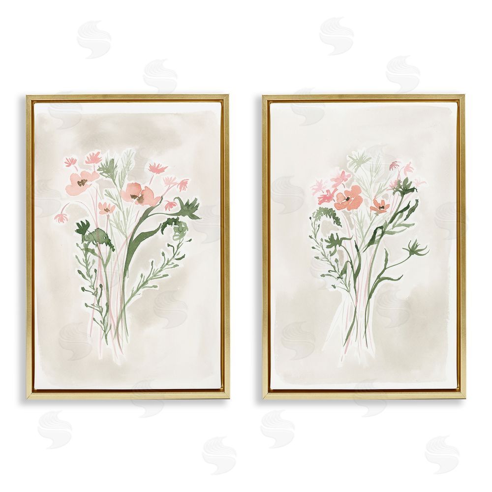 Elizabeth Medley Simple Watercolor Flowers Gold Floating Frame Canvas Wall Art Print